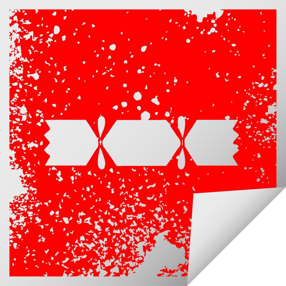 distressed square peeling sticker symbol christmas cracker vector