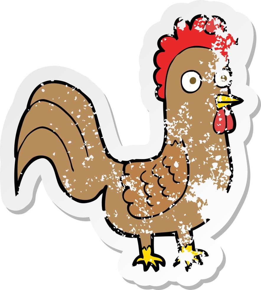 pegatina retro angustiada de un gallo de dibujos animados vector