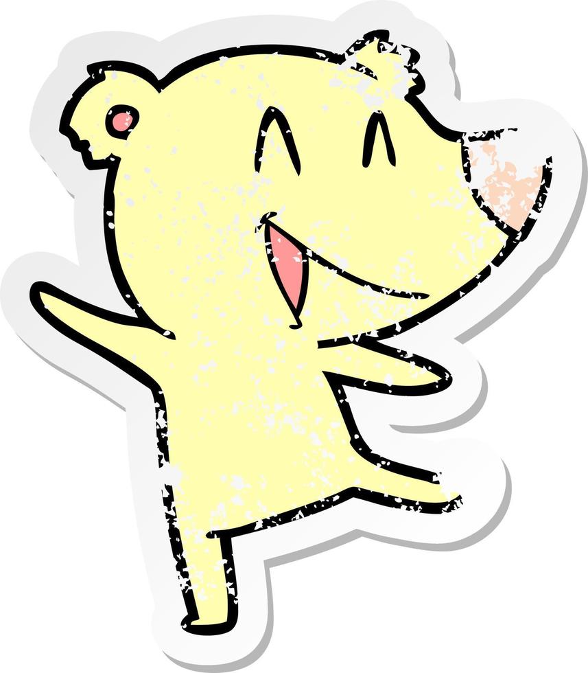 distressed sticker of a laughing bear cartoon vector