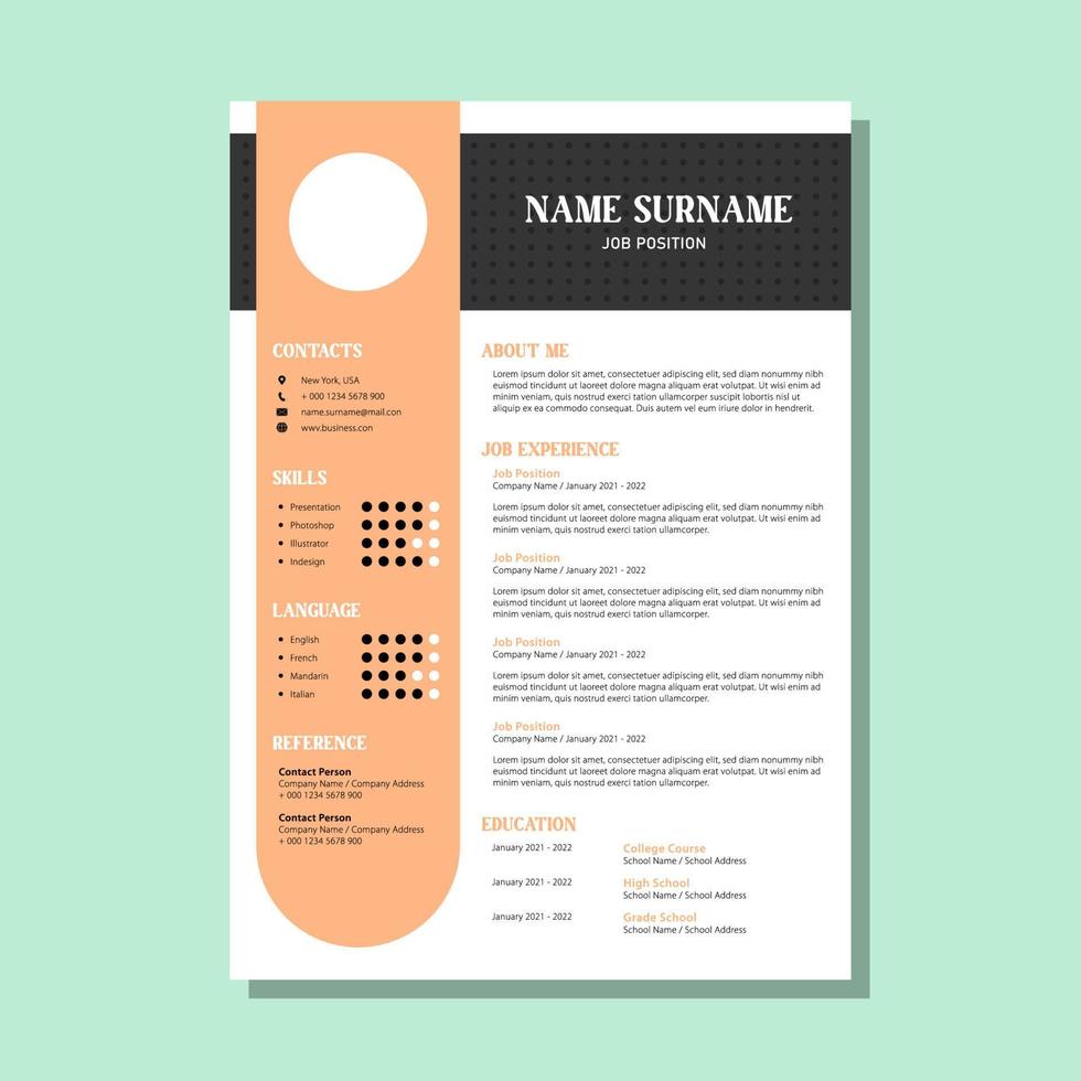 orange and black modern resume design template vector
