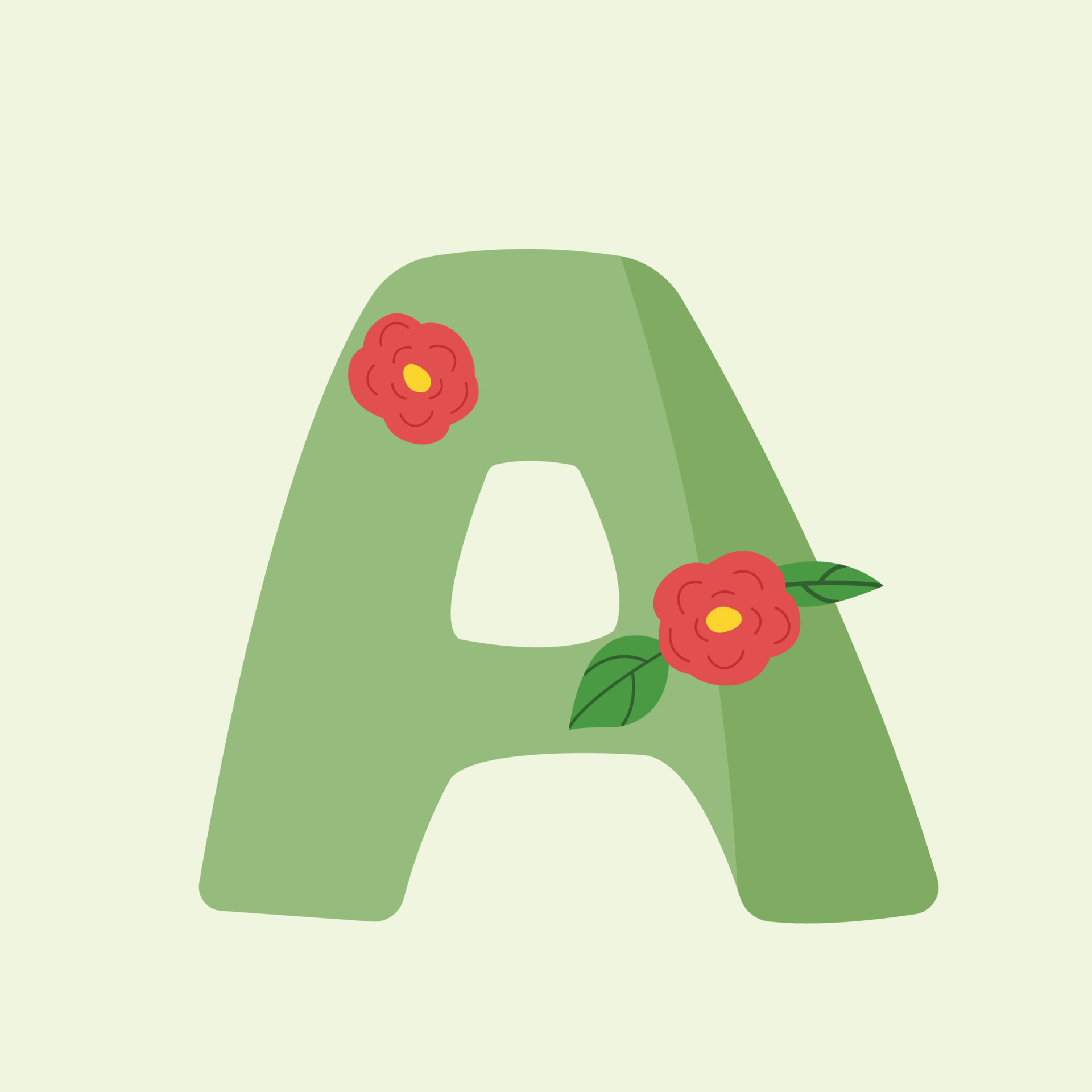 Cute Colored A letter with flowers. Hand drawing font for name ...