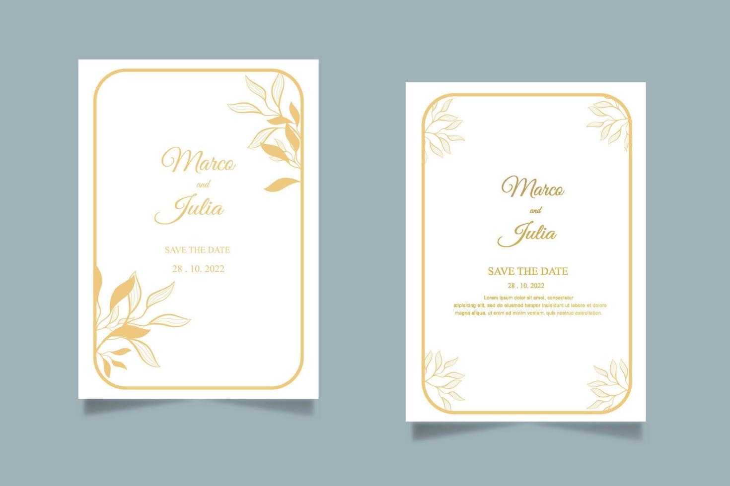 plantilla de tarjeta de invitación de boda con decoración floral dorada. fondo abstracto guardar la fecha, invitación, tarjeta de felicitación, vector multipropósito