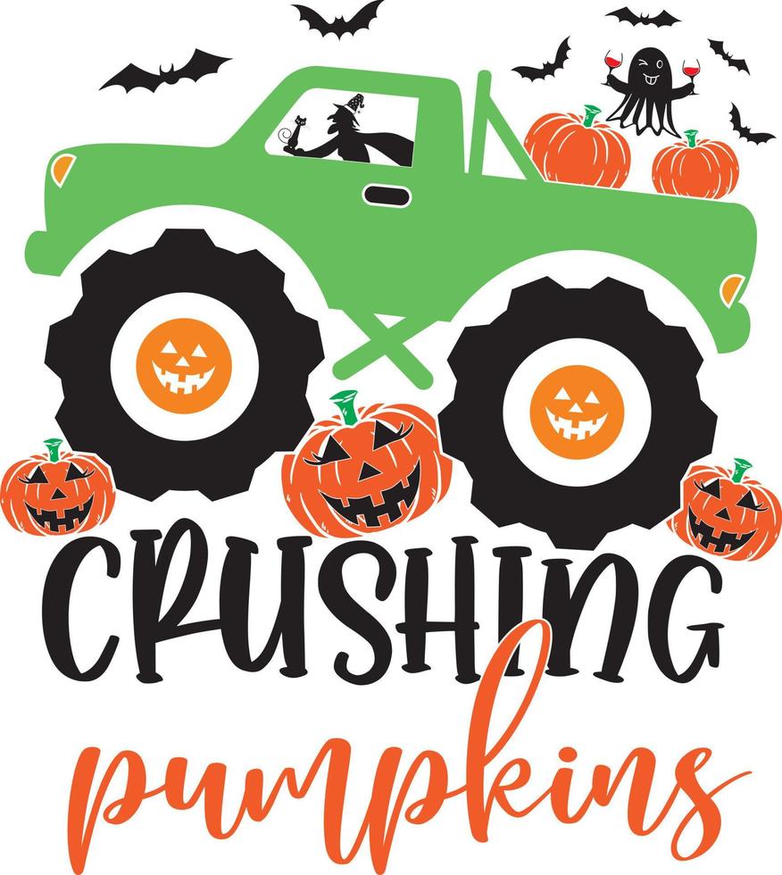 Crushing Pumpkins, Halloween Truck, Happy Halloween, Vector Illustration File