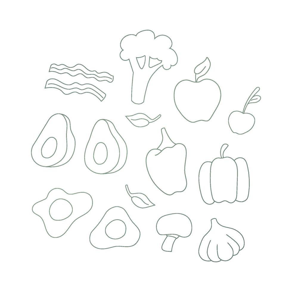 Set of healthy breakfast vector outline food