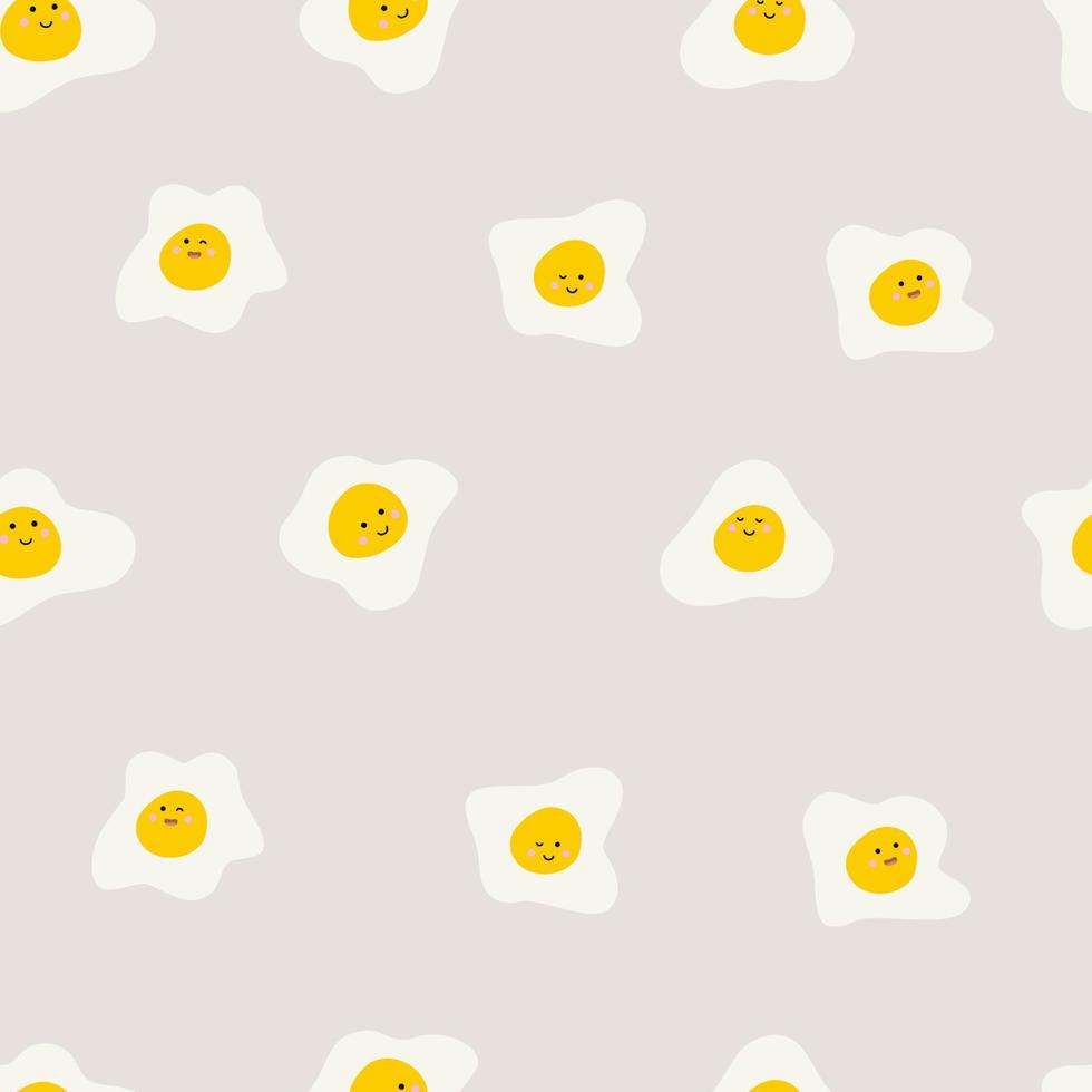 Cute food - funny set of omelet eggs seamless pattern vector