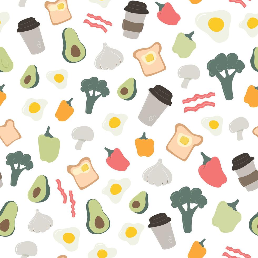 Set of cute healthy breakfast vector food. Seamless pattern