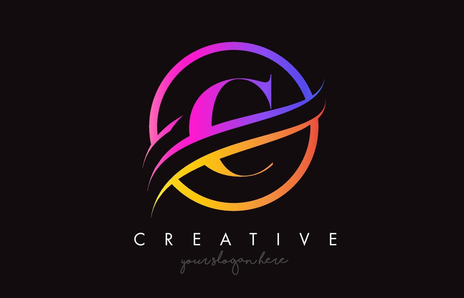 Creative Letter C Logo with Purple Orange Colors and Circle Swoosh Cut Design Vector