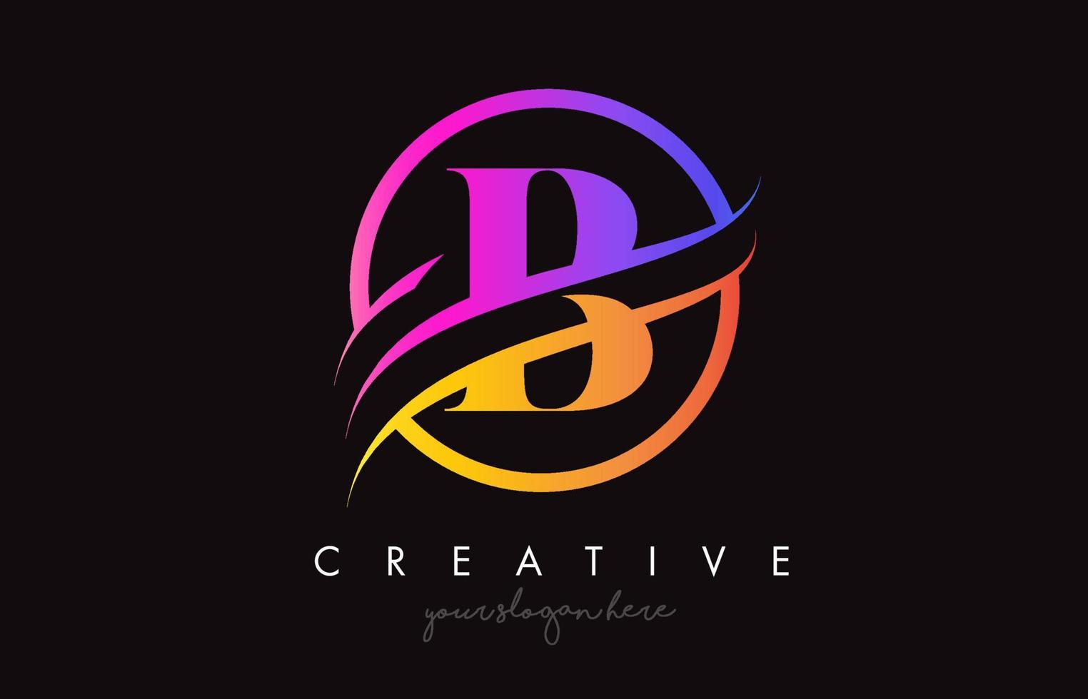 Creative Letter B Logo with Purple Orange Colors and Circle Swoosh Cut Design Vector