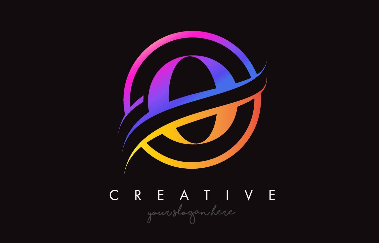 logotipo de la letra o creativa con colores naranja púrpura y vector de diseño de corte circular swoosh