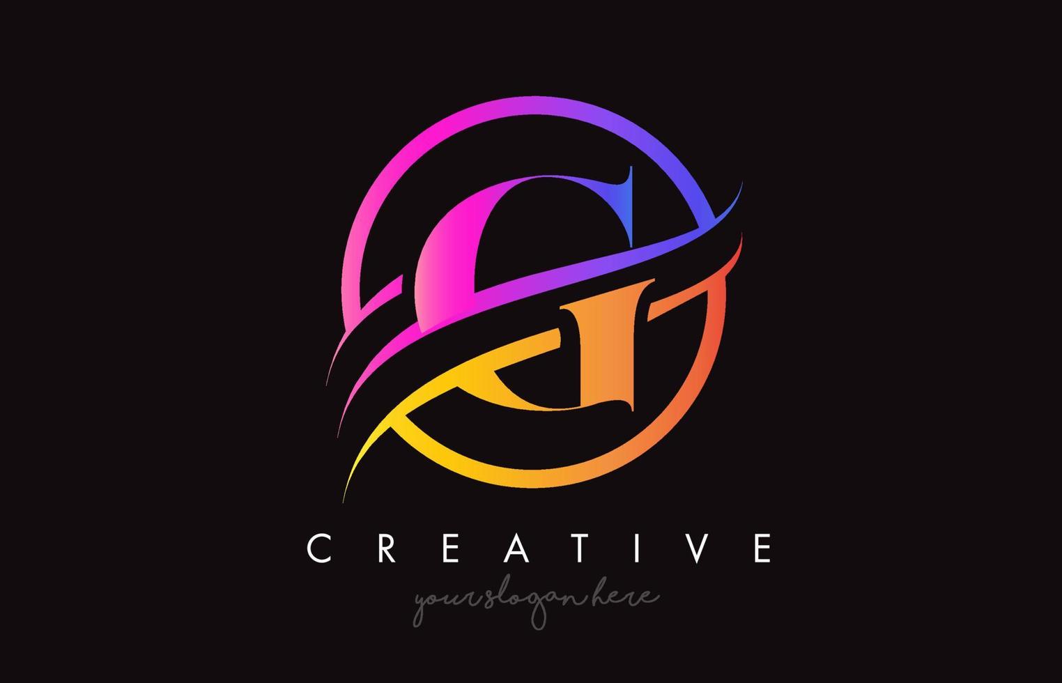 logotipo creativo de la letra g con colores naranja púrpura y vector de diseño de corte circular swoosh