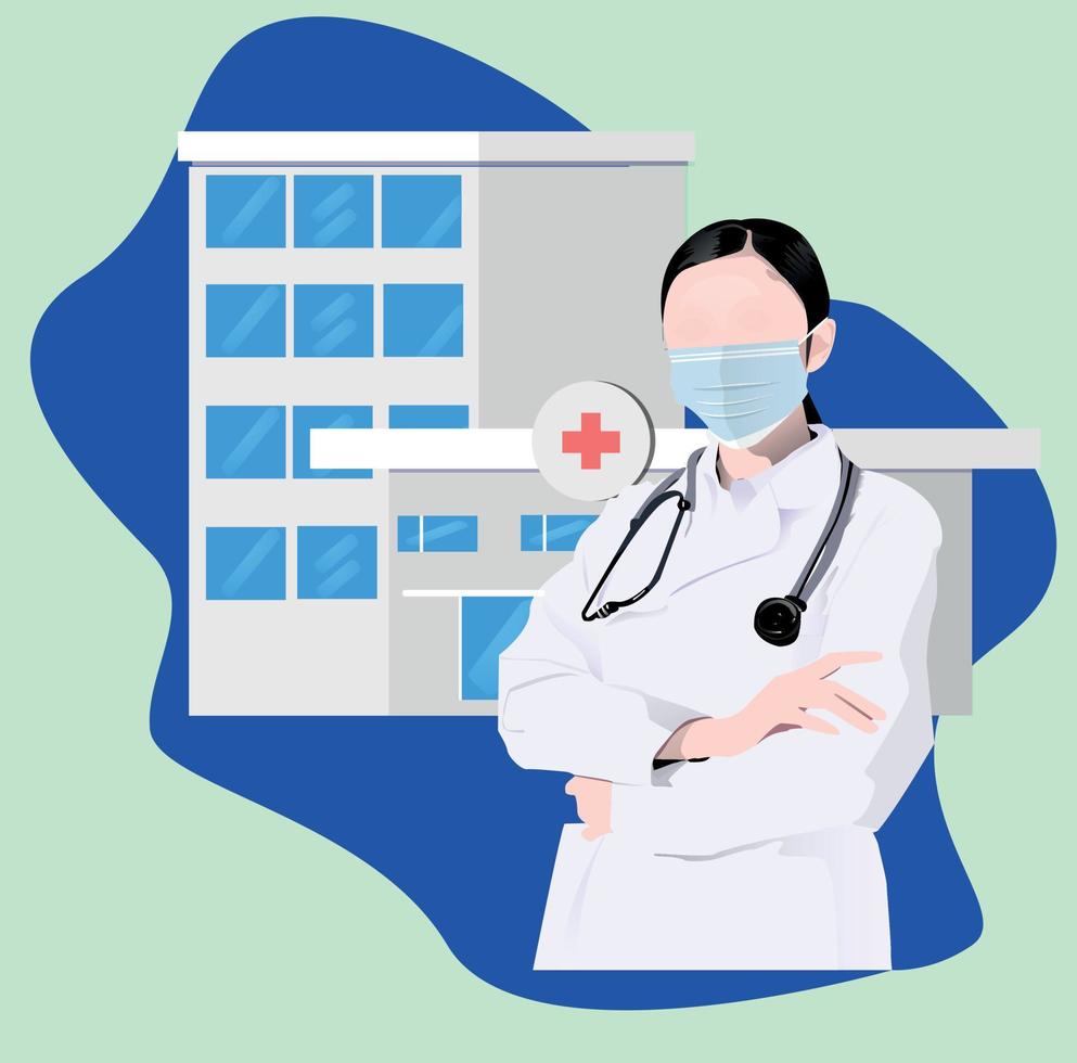 this picture is a flat design about a woman who has a profession as a doctor vector