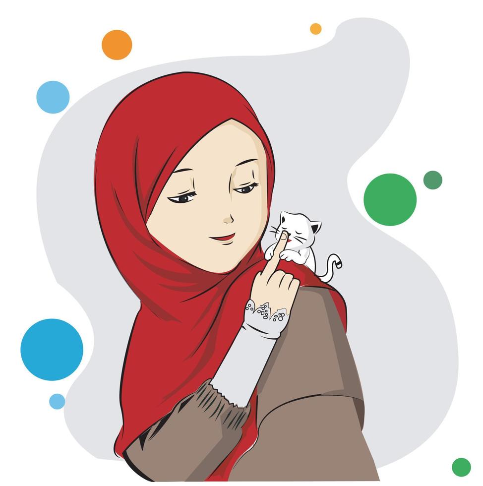 cat and muslimah vector