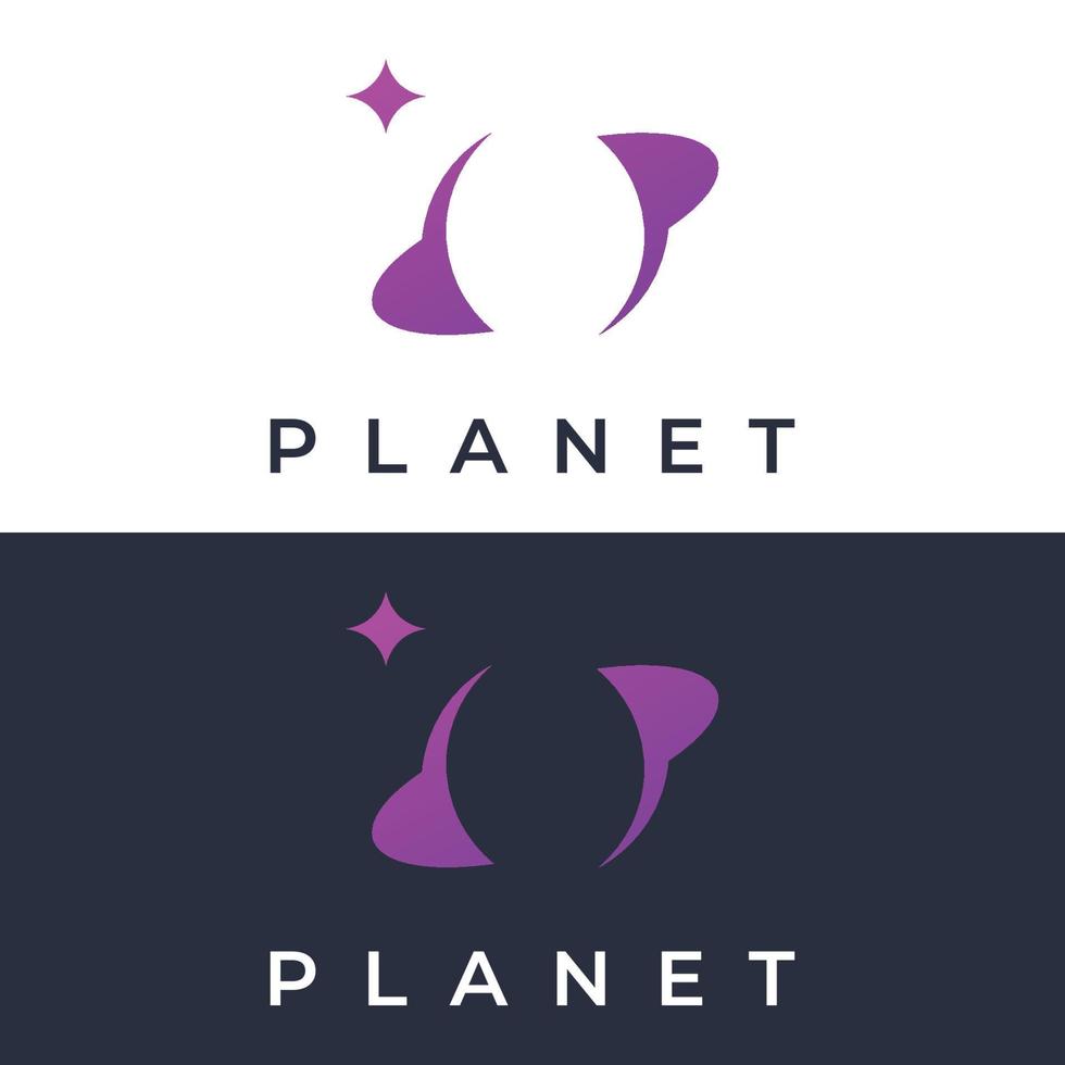 Space planet template logo vector design surrounded by rings or orbits. For posters, business cards, space science.