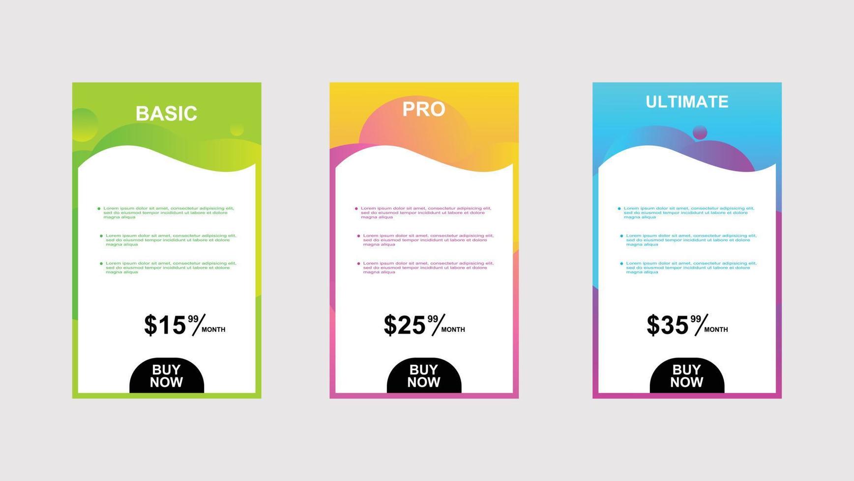 Pricing table design for website business vector