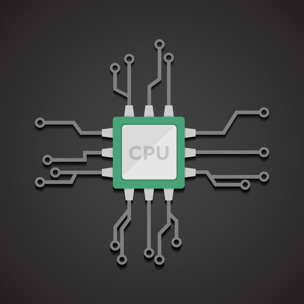 vector de microchip realista. UPC, unidad central de procesamiento, procesador de computadora