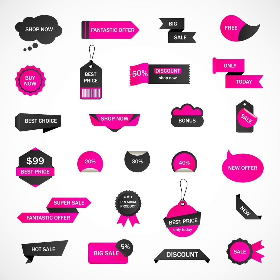 Vector stickers, price tag, banner, label. Coupon sale, offers and promotions vector   template. Shop price tag, retail, commerce, business. Set of speech bubbles