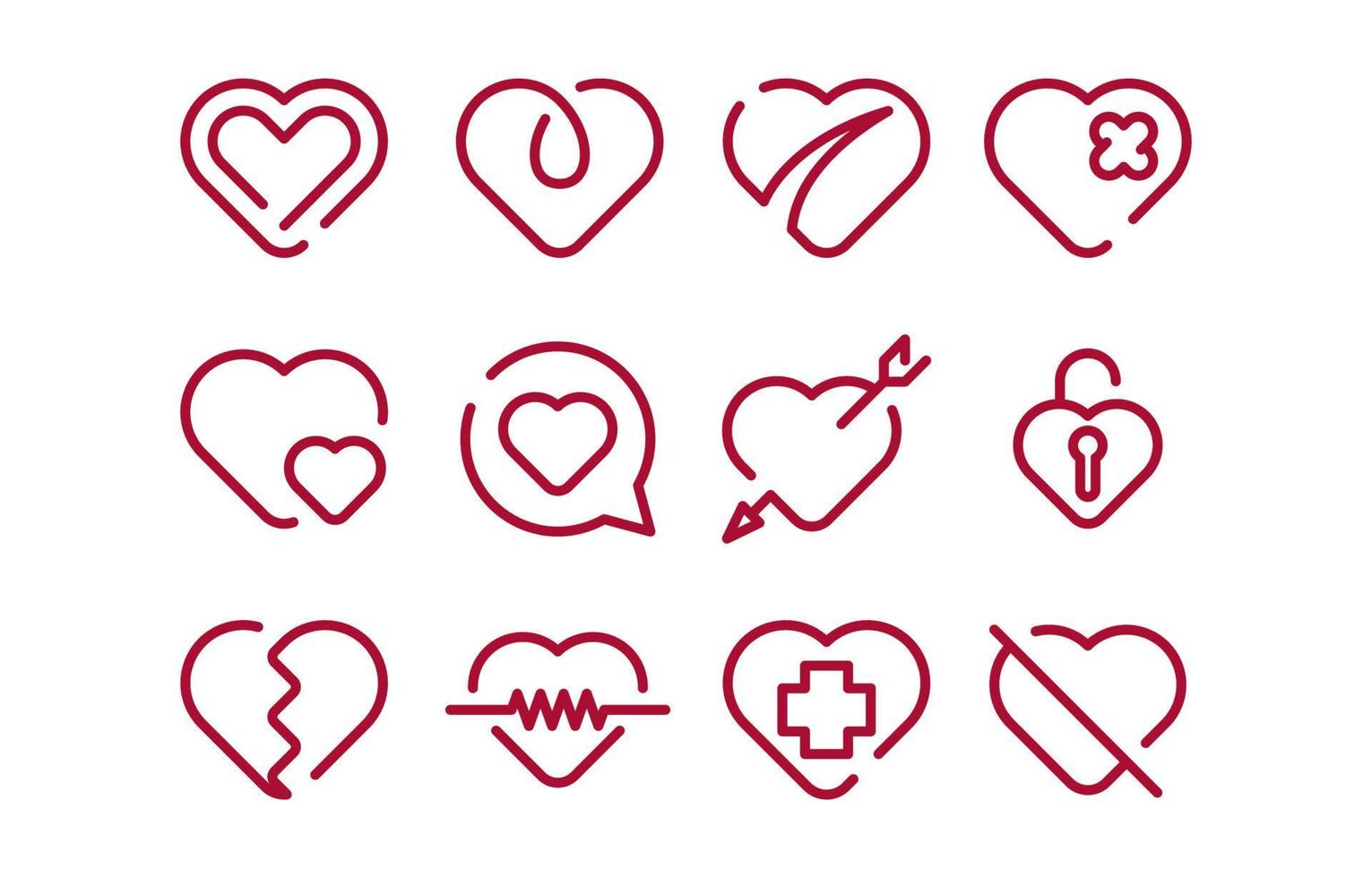 conjunto de iconos de línea simple corazón vector