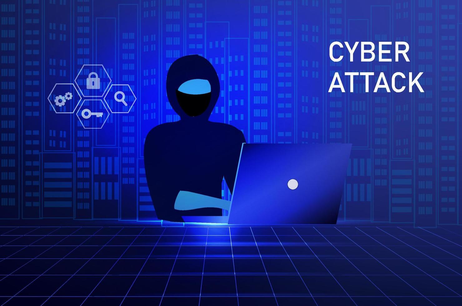 Hacker crime attack and personal data security concept. Hacker try to unlock the key on computer and phishing account, stealing password. cyber security, security system and Internet crime concept. vector