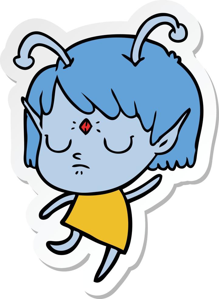 sticker of a cartoon alien girl vector