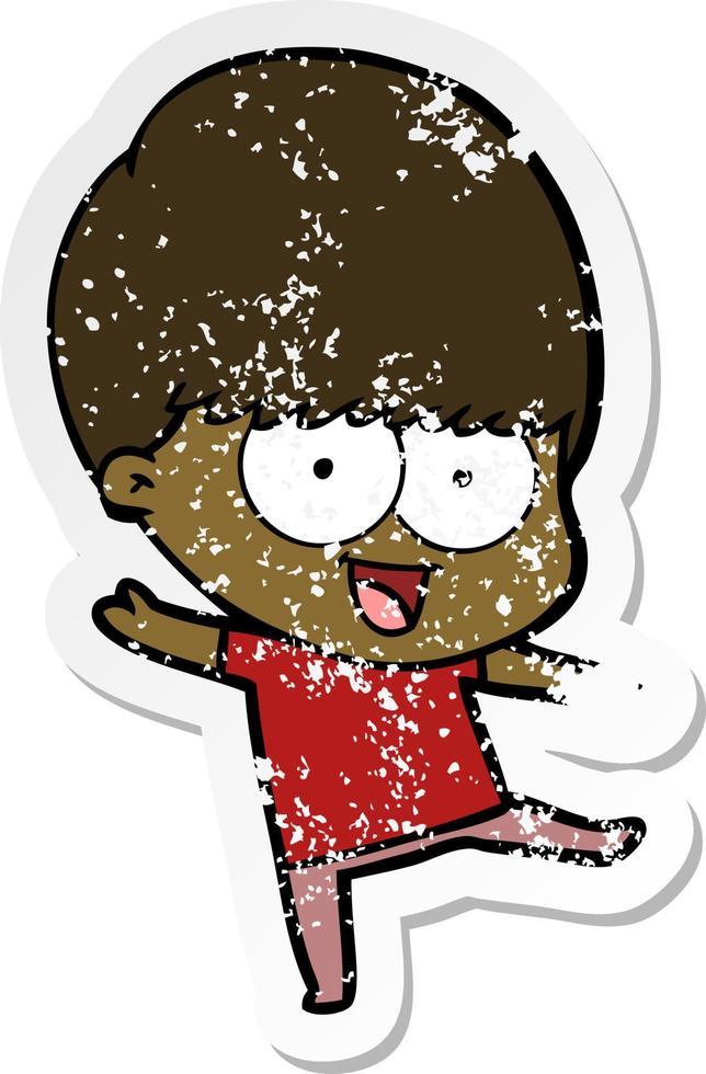 distressed sticker of a happy cartoon boy vector