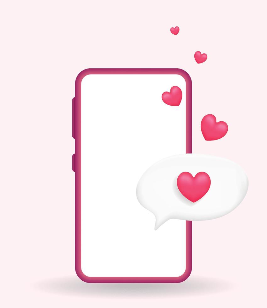 3D Like message with Heart in Smartphone Isolated. Social Media Notification Button. Love Like Symbol in Rounded Pin. Rendering Chat Balloon Pin. Realistic Vector Illustration