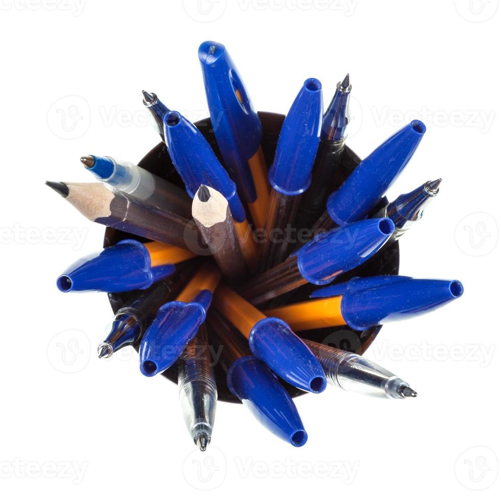 top view of many pens and pencil photo