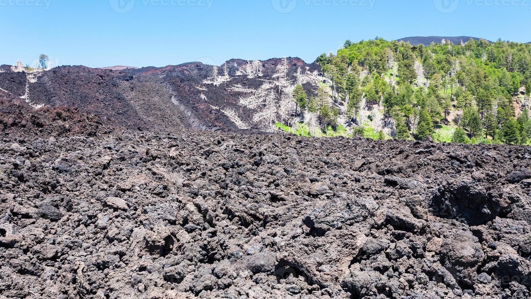 frozen lava flow on slope of Etna volcano photo