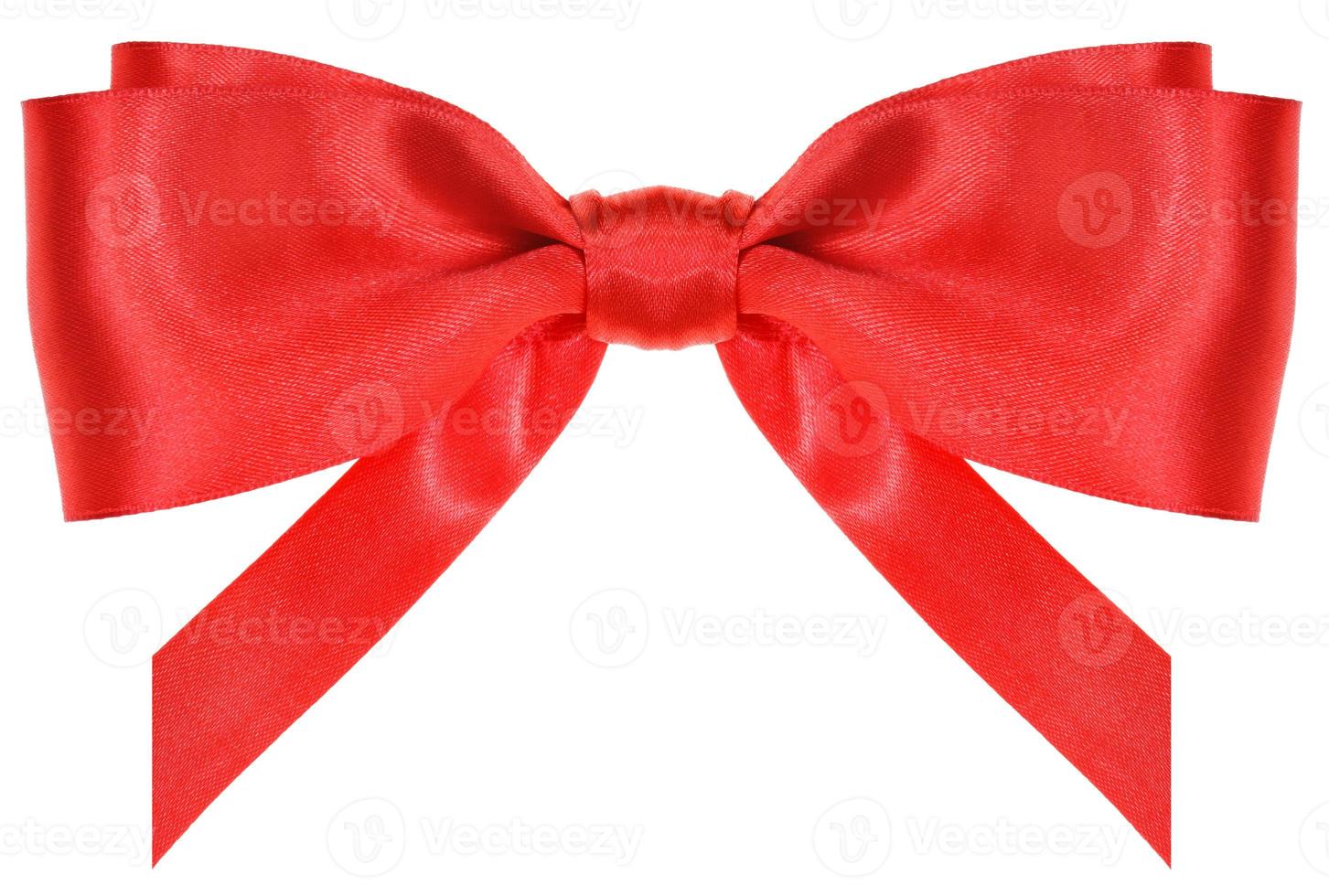 symmetrical red silk bow with vertically cut ends photo