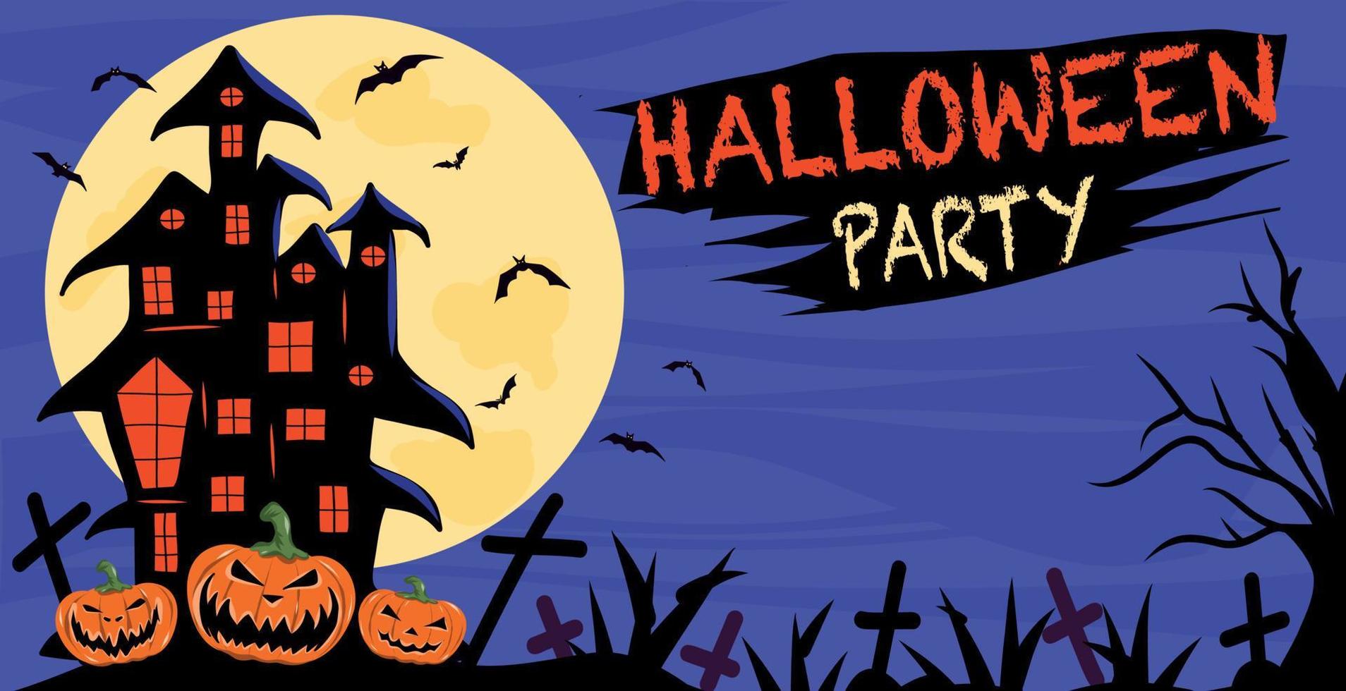 ilustración vectorial concepto de fiesta de halloween invitación azul brillante lugar para enviar texto al castillo a fantasmas y monstruos de brujas feliz halloween vector