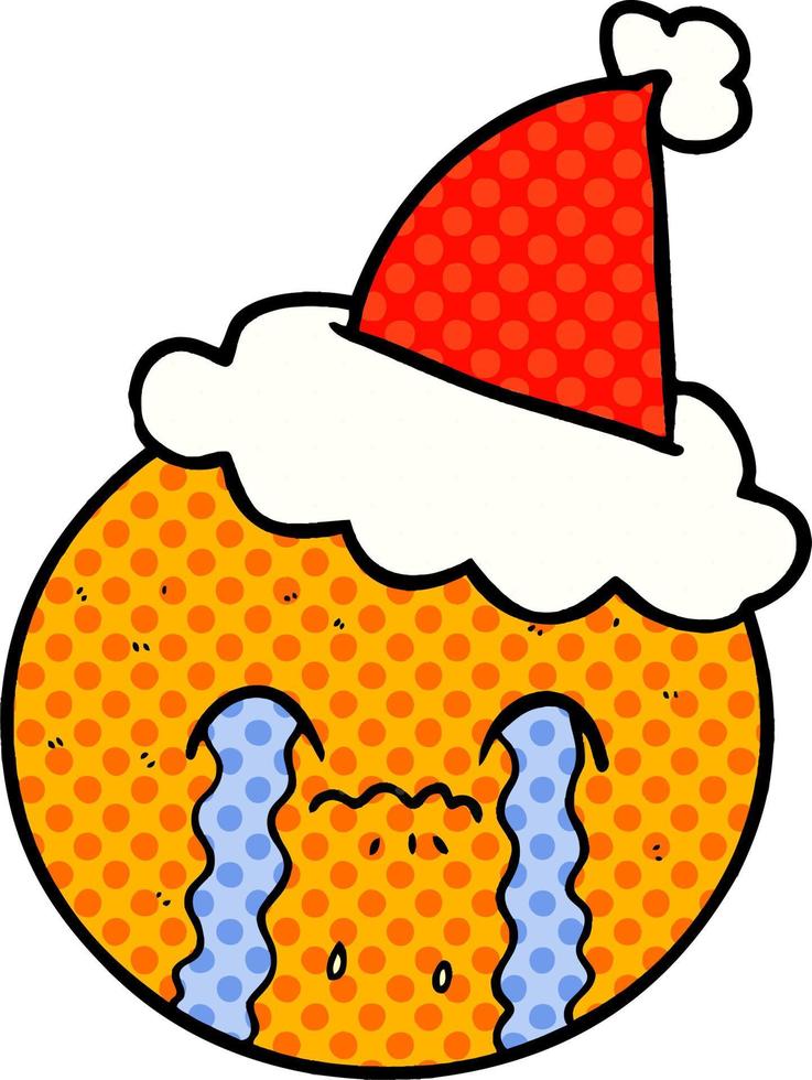 ilustración de estilo cómic de una naranja con sombrero de santa vector