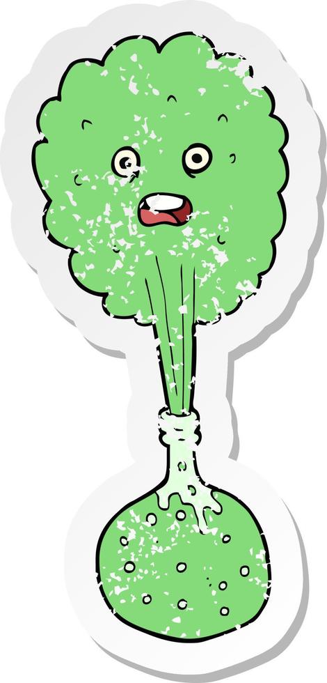 retro distressed sticker of a cartoon chemical reaction vector