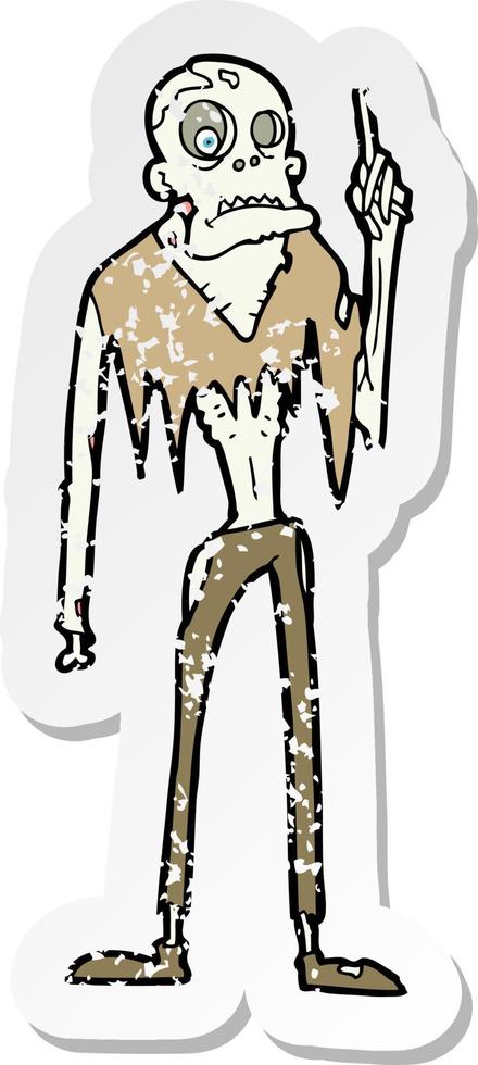 retro distressed sticker of a cartoon zombie vector