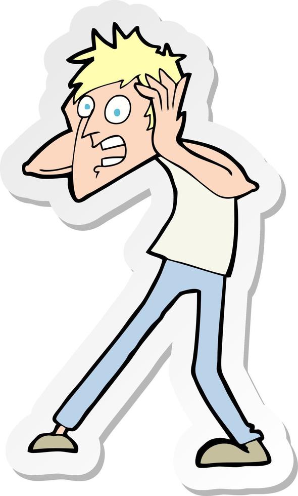 sticker of a cartoon man panicking vector