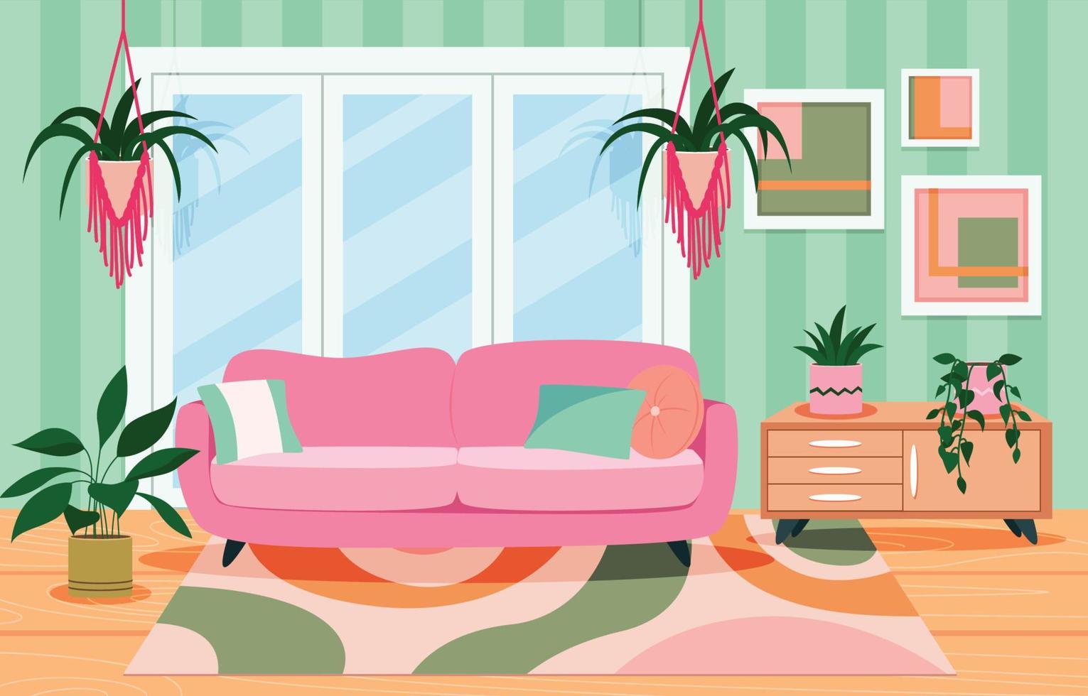 interior de sala de estar en colores pastel brillante vector