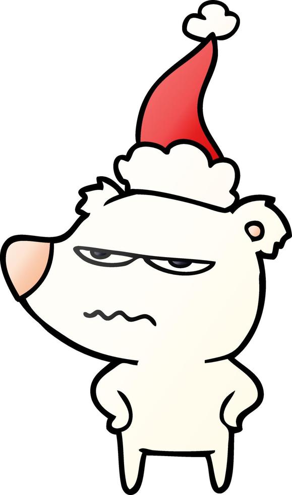 angry bear polar gradient cartoon of a wearing santa hat vector