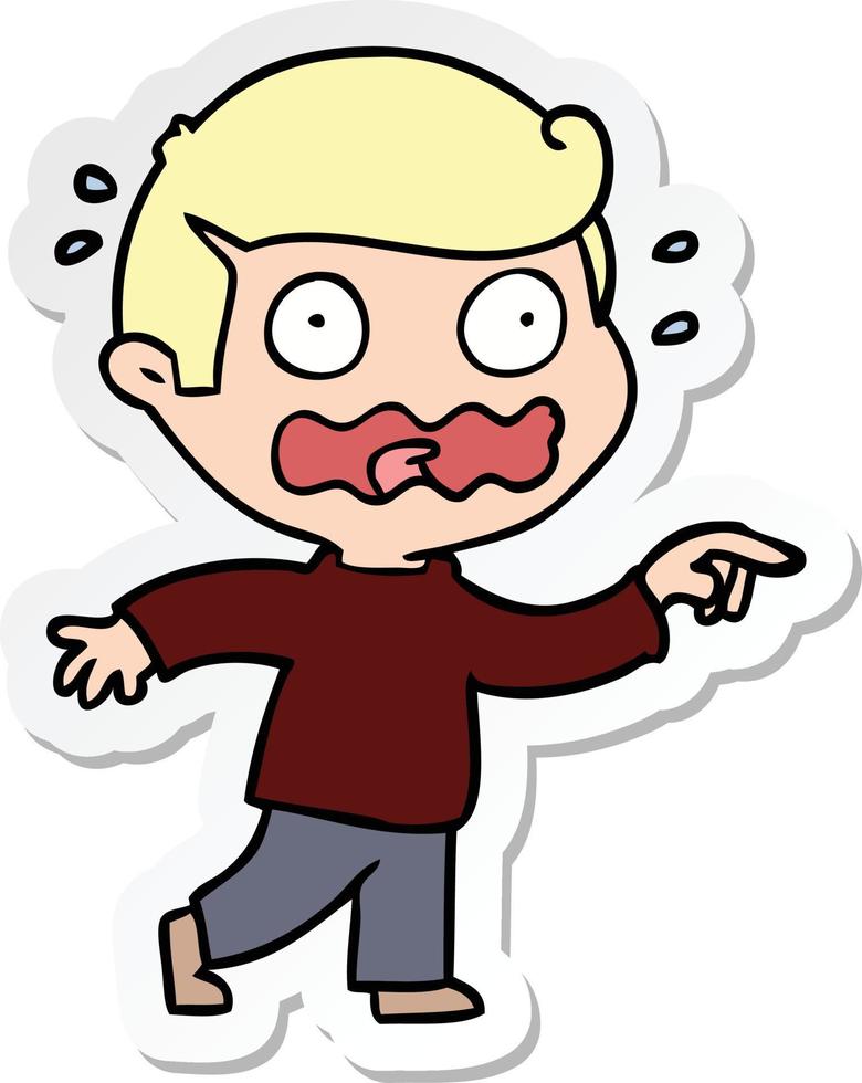 sticker of a cartoon stressed out pointing vector