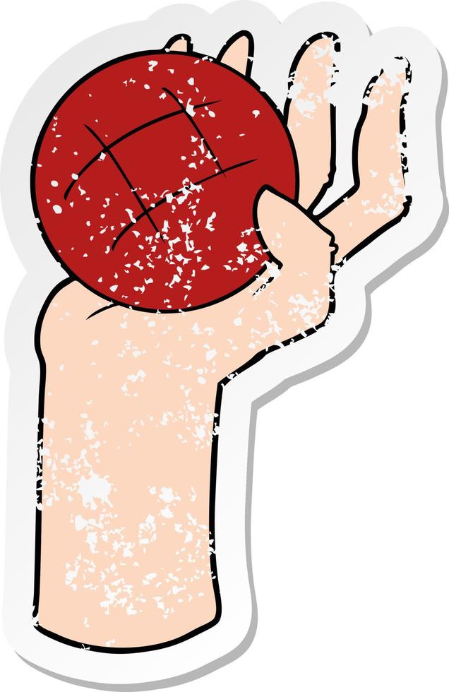 distressed sticker of a cartoon hand throwing ball vector