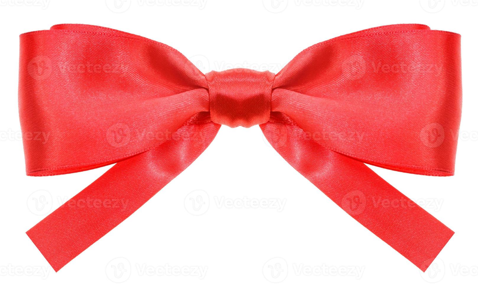 symmetrical red ribbon bow with square cut ends photo