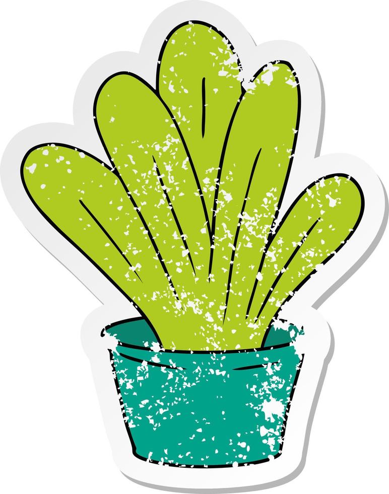 distressed sticker cartoon doodle of a green indoor plant vector