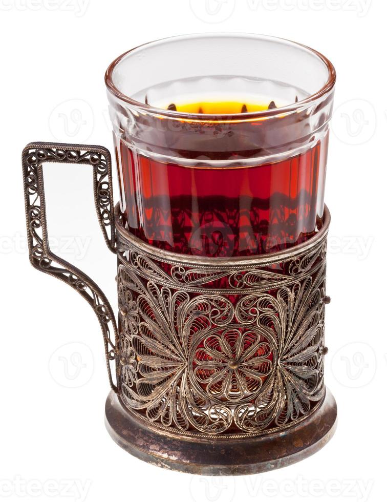 tea in retro glass with glass-holder photo