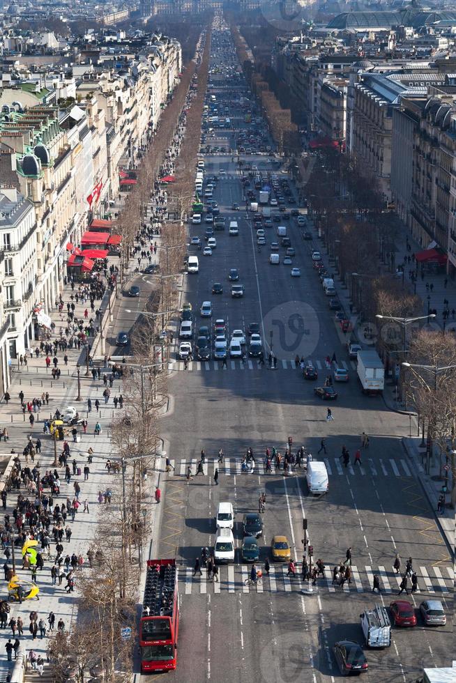 above view of Avenues des Champs Elysees in Paris photo