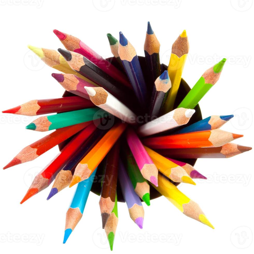 different colored pencils with white background photo