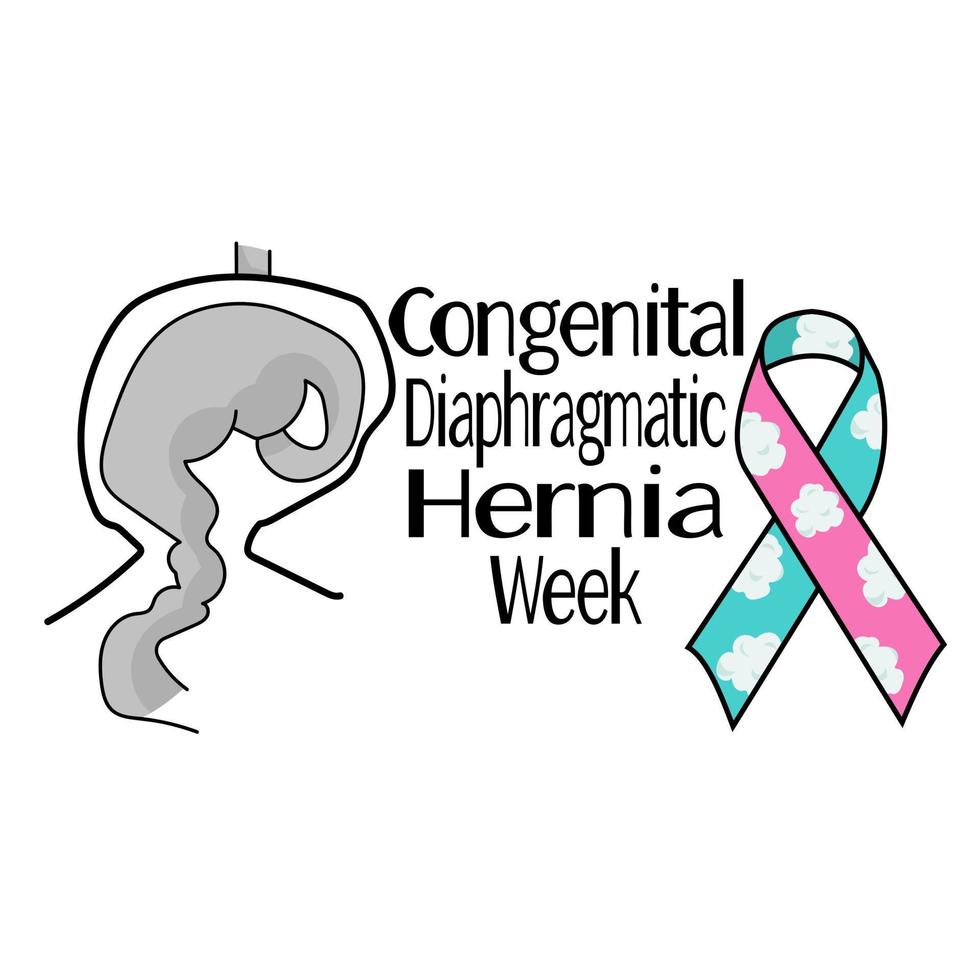 Congenital Diaphragmatic Hernia Week, schematic illustration of hernia of the diaphragm and symbolic cloud ribbon, for poster or banner vector