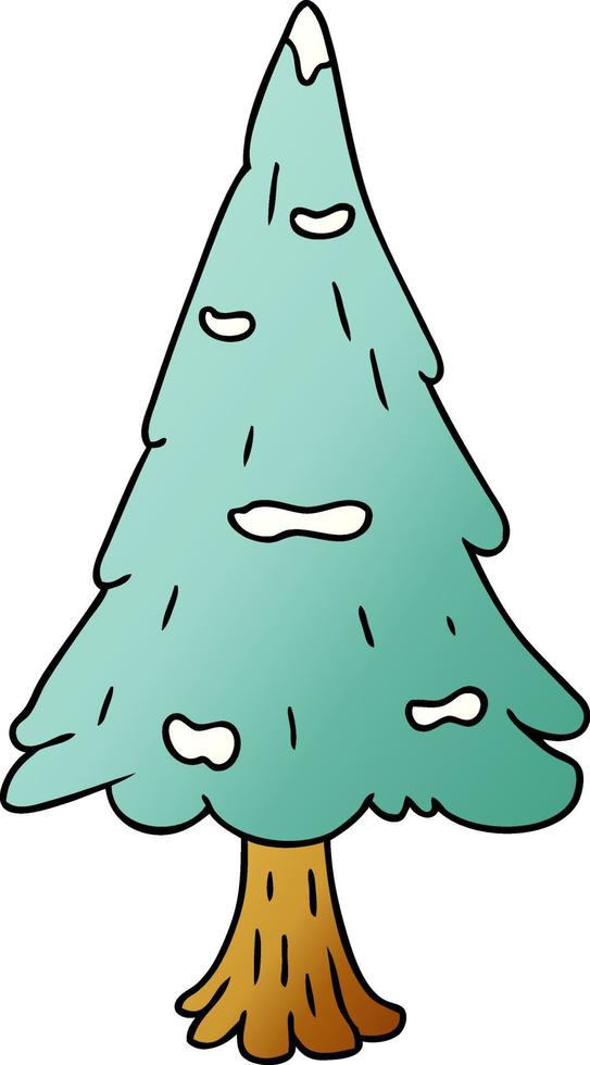 gradiente de dibujos animados doodle solo árbol cubierto de nieve vector