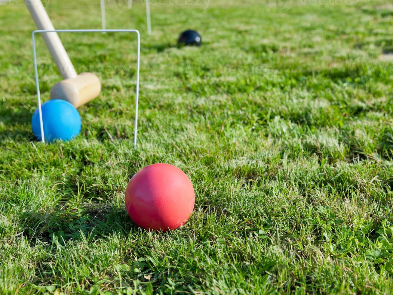 game of croquet on green lawn photo