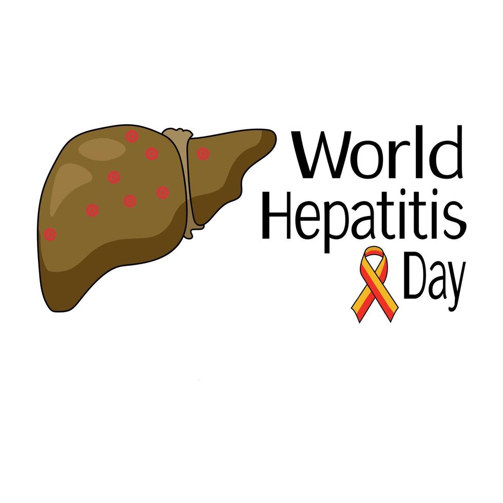 día mundial de la hepatitis, representación esquemática de un hígado afectado por un ser humano y una cinta simbólica, para una pancarta o afiche vector