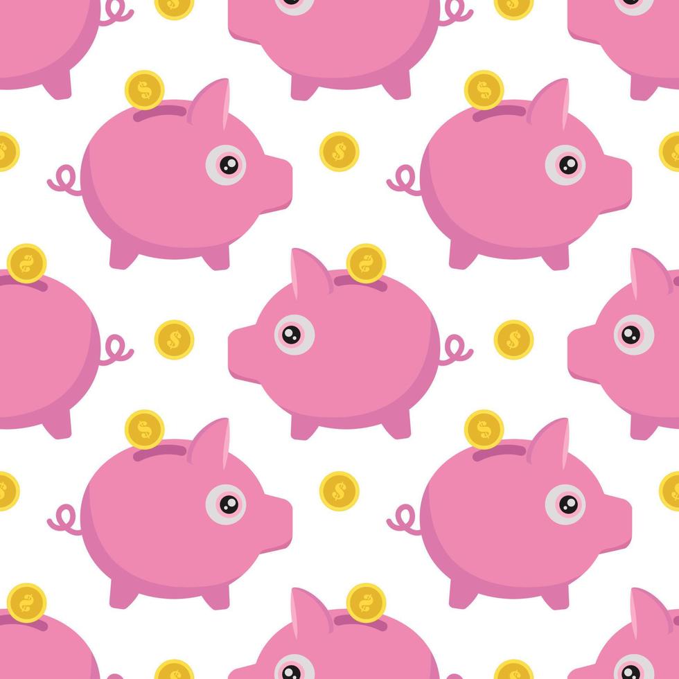 A piggy bank icon in a flat style, highlighted on a white background. Vector illustration with seamless pattern.A set of piggy banks. Making money, saving, investing, business advertising.