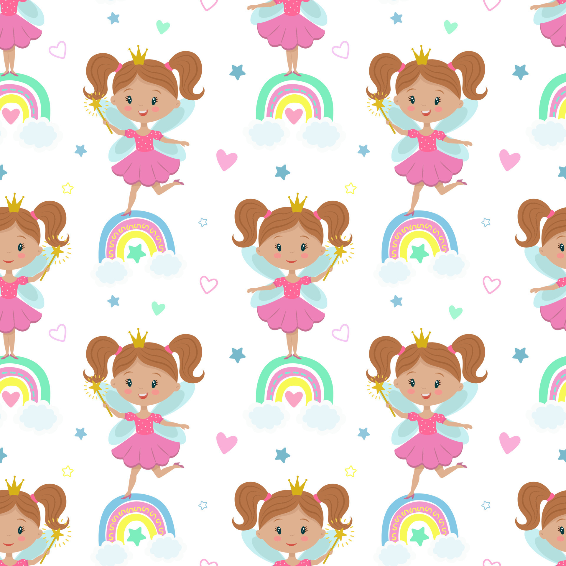 Vector seamless pattern with a princess, rainbow, stars and other elements. Fairy with a magic wand children's illustration. Cartoon fairy pattern for kids, girls. Wallpaper, packaging, design. 11689701 Vector Art at Vecteezy Vector seamless pattern with a princess, rainbow, stars and other elements. Fairy with a magic wand children's illustration. Cartoon fairy pattern for kids, girls. Wallpaper, packaging, design. 11689701 Vector Art at Vecteezy