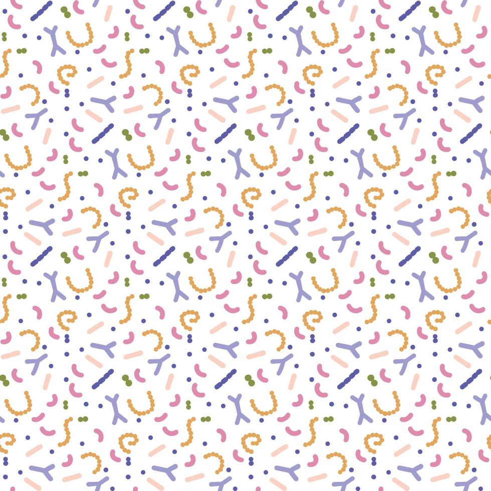 Simple Seamless pattern with human microbiome flora. Bifidobacterium, lactobacillus, lactococcus. Medicine, dietary supplements for gastrointestinal health. Vector probiotics illustration.