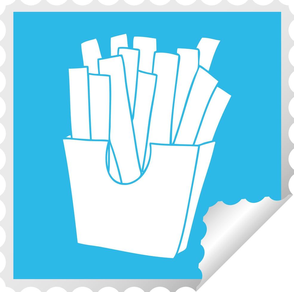 quirky square peeling sticker cartoon french fries vector